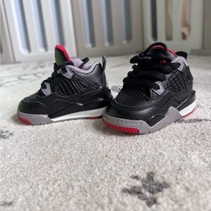 Infant Jordan Retro 4 Bred Black and Red Sneakers
